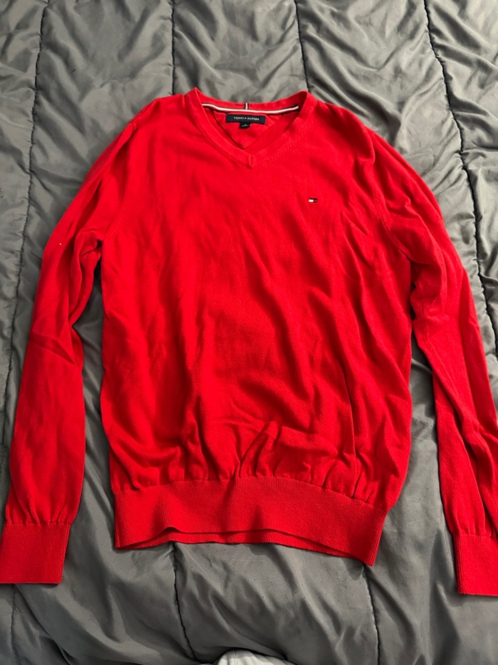 Tommy Hilfiger Red V-Neck Long Sleeve Sweater